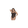 Body noir, grande taille, en résille et dentelle et laçage dans le dos 